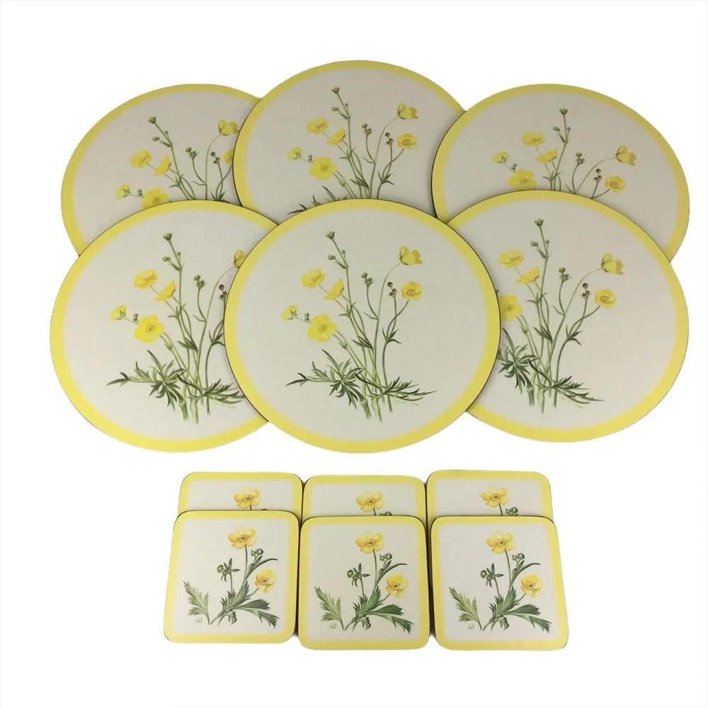 Vintage Pimpernel Yellow Floral Placemats and Coasters Set